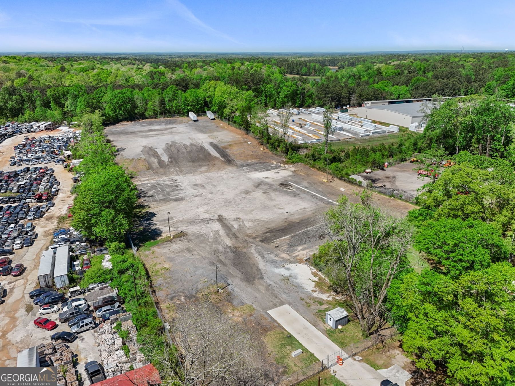Aerial view of the graveled yard, 623 S Highway 29, Newnan, GA