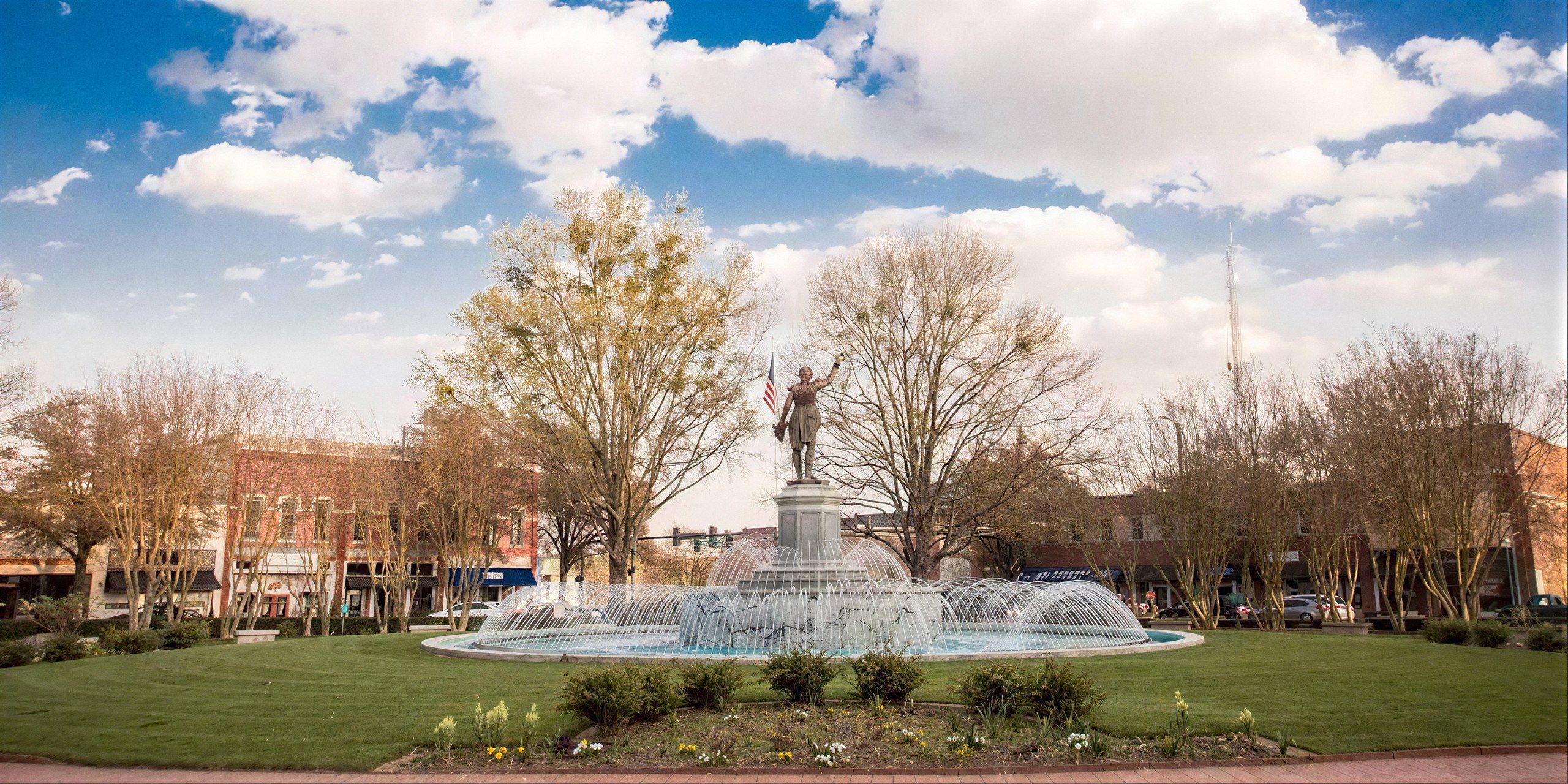 Fountain and statue on the downtown square in LaGrange, GA